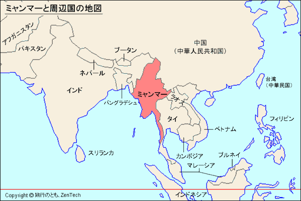Map of Myanmar and neighboring countries